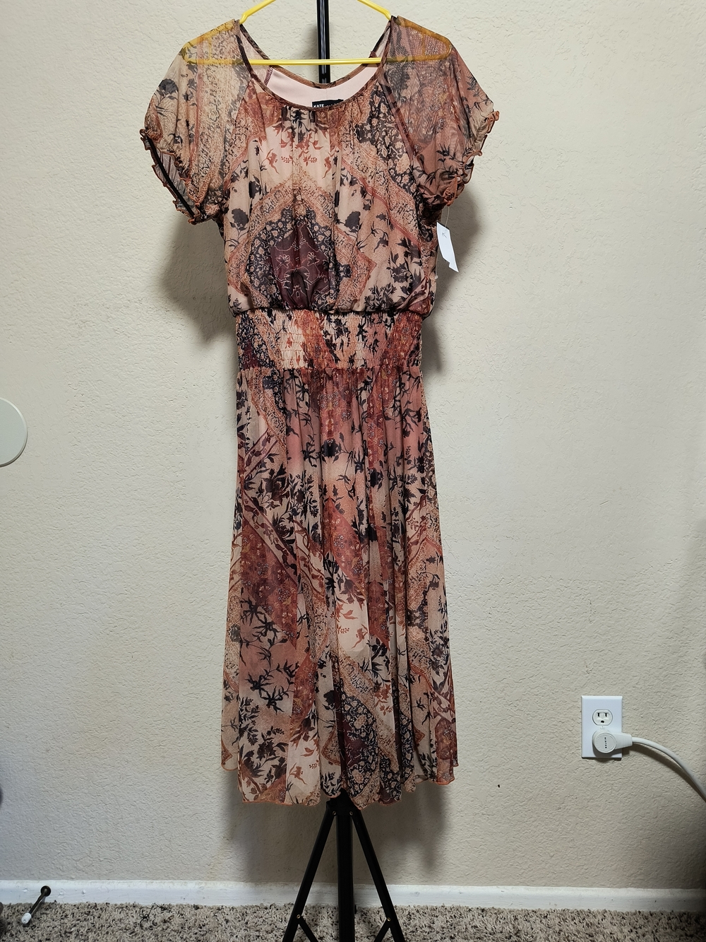 Peach Floral Midi Dress with Smocked Waist - Kate And Lily